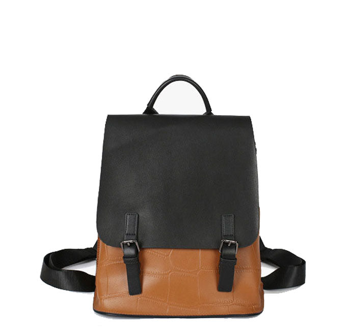 Large Capacity Colorblock Backpack from High Quality Cowhide Leather