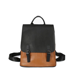 Large Capacity Colorblock Backpack from High Quality Cowhide Leather