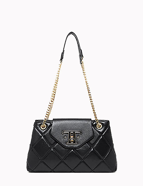 Diamond Stitched Leather Chained Strap Crossbody Shoulder Bag