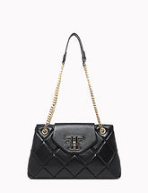 Diamond Stitched Leather Chained Strap Crossbody Shoulder Bag