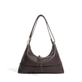 A leather shoulder bag with a woven leather trim detail, gold-tone hardware, and a zipper closure, shown against a plain white background.