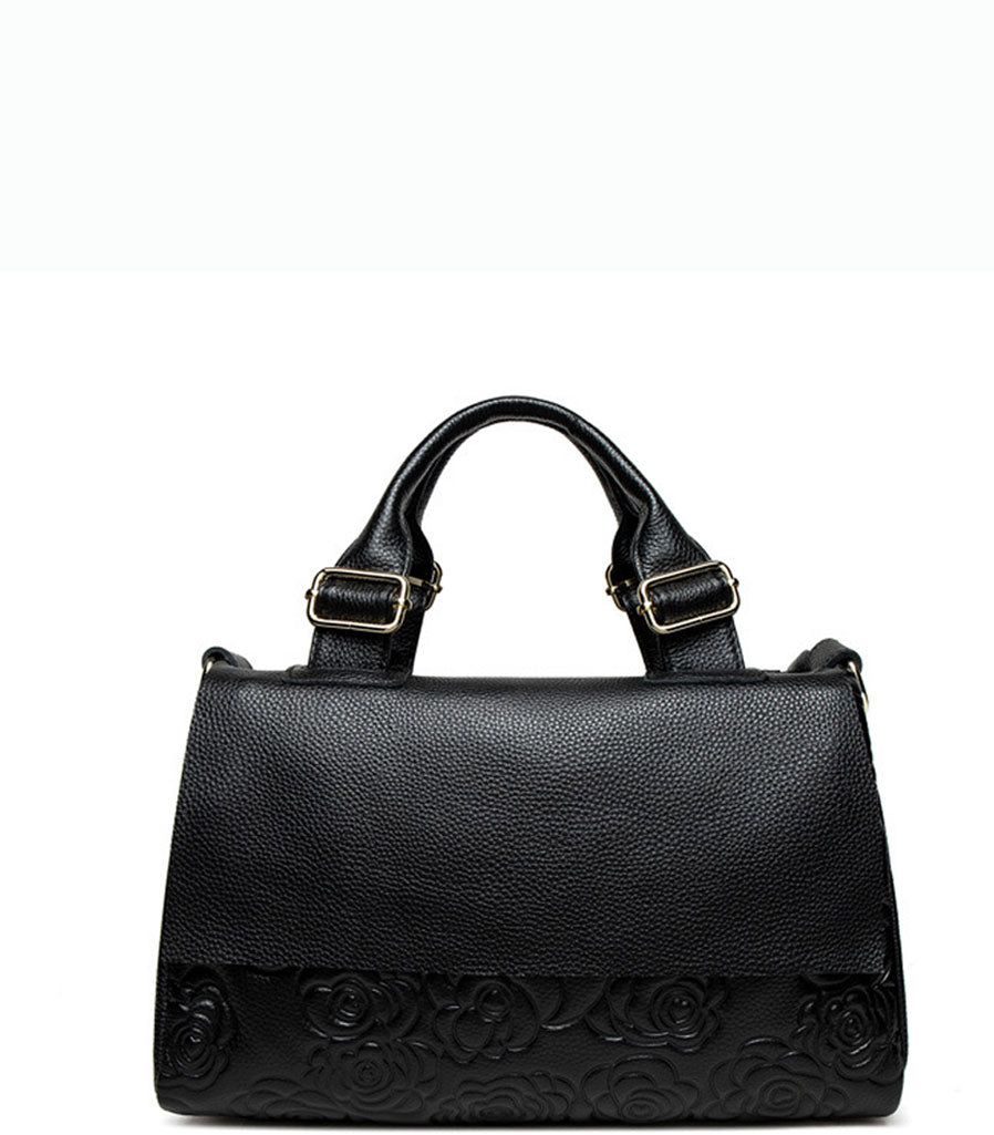 Elegant fashion forward Flower Embossed Large Capacity Satchel Bag.