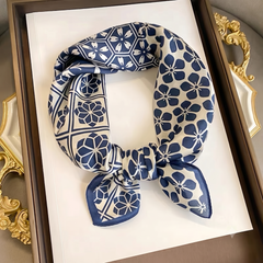 The Indigo Tile & Floral Silk Scarf