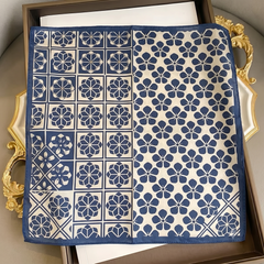 The Indigo Tile & Floral Silk Scarf