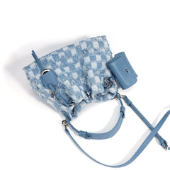 Bohemian-Chic Denim Plaid Hobo Bag