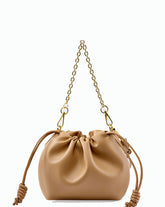 Versatile Uniquely Designed Chained Drawstring Crossbody Bag from Real Leather for Fashionable Girls