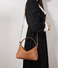 Woven Leather Hobo Crossbody Bag with Detachable Strap