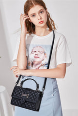 Leather Flap Diamond Stitched Satchel Crossbody Bag with Detachable Strap