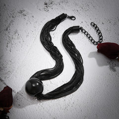 Elegant Unique Black Multilayer Twisted Chain Punk Style Choker Necklace Featuring a Spherical Accent