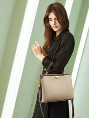 Adorable Classic Luxury Looking Satchel Crossbody Bag from Real Leather with Detachable Strap