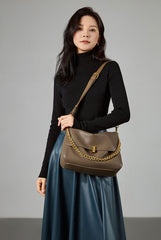 Flap Chained Strap Large Capacity Crossbody Shoulder Bag from Real Leather