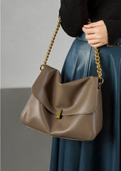 Flap Chained Strap Large Capacity Crossbody Shoulder Bag from Real Leather