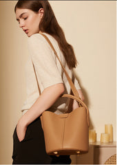 Leather Bucket Shoulder Crossbody Bag