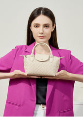 Woven Satchel Crossbody Bag from Real Leather with Detachable Strap