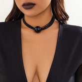 Elegant Unique Black Multilayer Twisted Chain Punk Style Choker Necklace Featuring a Spherical Accent