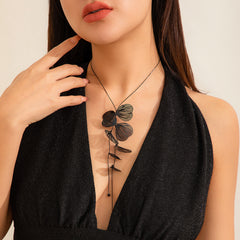 Beautiful Gold Silver Black Ginko leaf Tassel Choker Necklace for Fashion Forward Girls