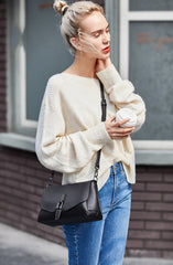 Flap Zipper Closure Crossbody Bag from Real Leather with Detachable Strap