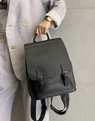 Large Capacity Colorblock Backpack from High Quality Cowhide Leather