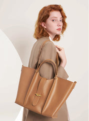 Large Leather Front Buckle Closure Tote Crossbody Bag