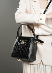 Croc Patent Leather Zip Satchel Crossbody Bag