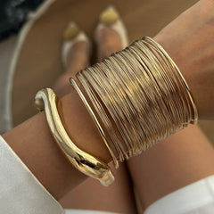 Sculpted Silver and Gold Wave Cuff Bracelet