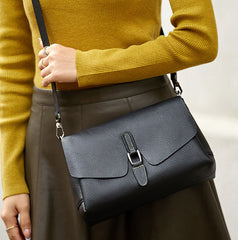 Flap Zipper Closure Crossbody Bag from Real Leather with Detachable Strap