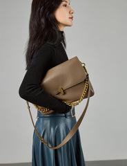 Flap Chained Strap Large Capacity Crossbody Shoulder Bag from Real Leather