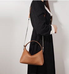 Adorable Luxury Looking Designer Inspired Hobo Crossbody Woven Bag from Real Leather for Fashion Forwarded Girls