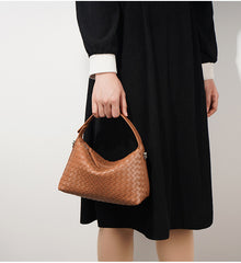 Woven Leather Hobo Crossbody Bag with Detachable Strap