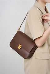 Leather Flap Crossbody Shoulder Bag with Golden Accent