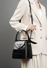 Croc Patent Leather Zip Satchel Crossbody Bag