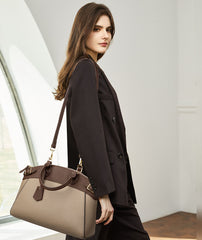 Sophisticated two-tone leather satchel bag