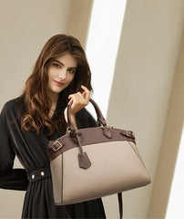 Sophisticated two-tone leather satchel bag