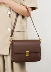Leather Flap Crossbody Shoulder Bag with Golden Accent