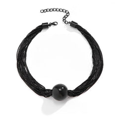 Elegant Unique Black Multilayer Twisted Chain Punk Style Choker Necklace Featuring a Spherical Accent