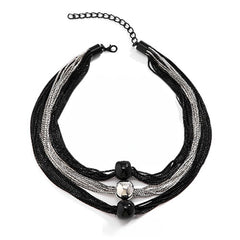 Gorgeous Unique Multilayer Black and Silver Mixed Chain Punk Style Choker Necklace Featuring a Triple Spherical Accents