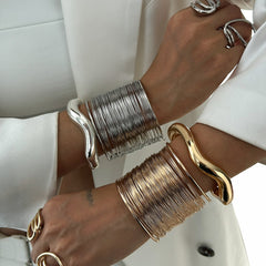 Sculpted Silver and Gold Wave Cuff Bracelet