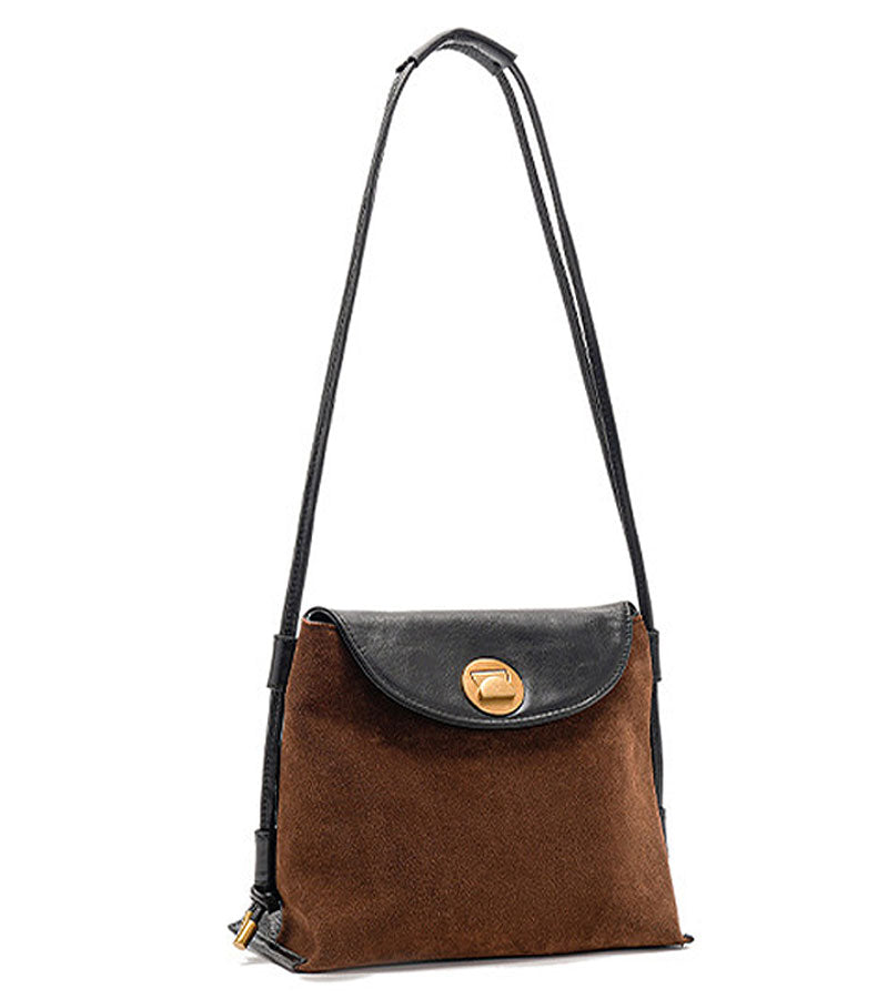 Two-Sided Buckle Genuine Leather-Suede Shoulder Crossbody