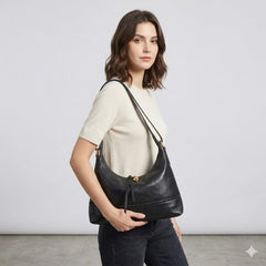 Elegant Dark Chocolate Leather Hobo Shoulder Bag