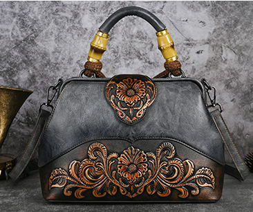 Gorgeous Unique Embossed Design Retro Style Satchel Crossbody Bag for Stylish Women with Detachable Strap from 100% Real High Quality Leather