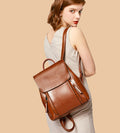 Retro Style Large Capacity Flap Zipper Backpack from Real Leather