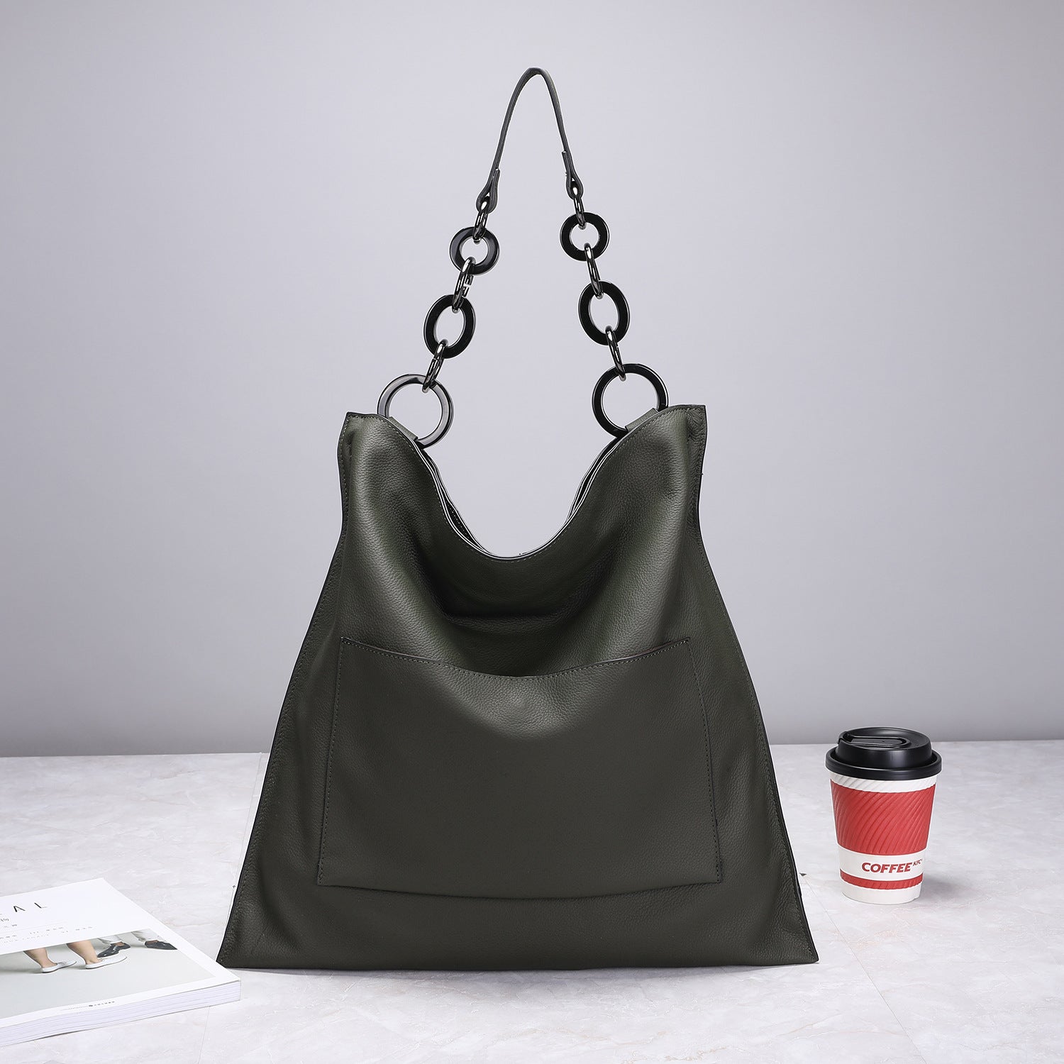 Large Leather Hobo Shoulder Bag