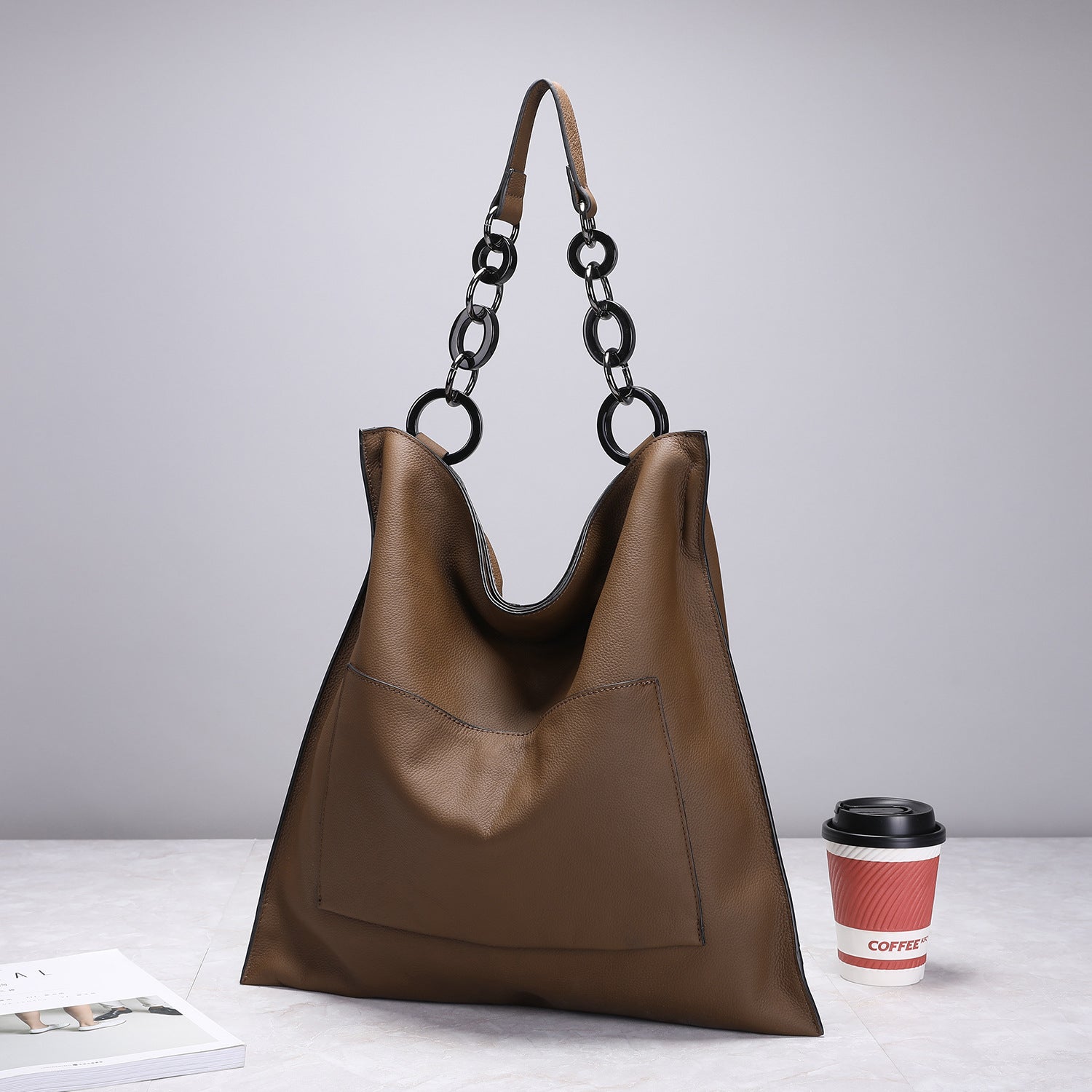 Large Leather Hobo Shoulder Bag