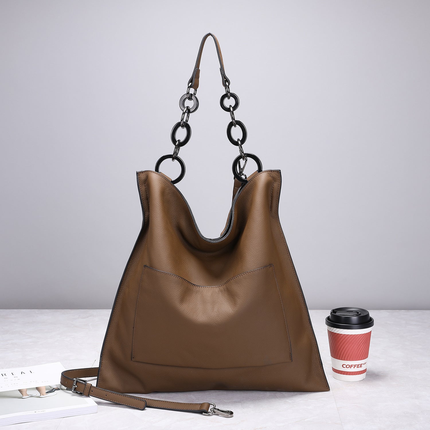 Large Leather Hobo Shoulder Bag