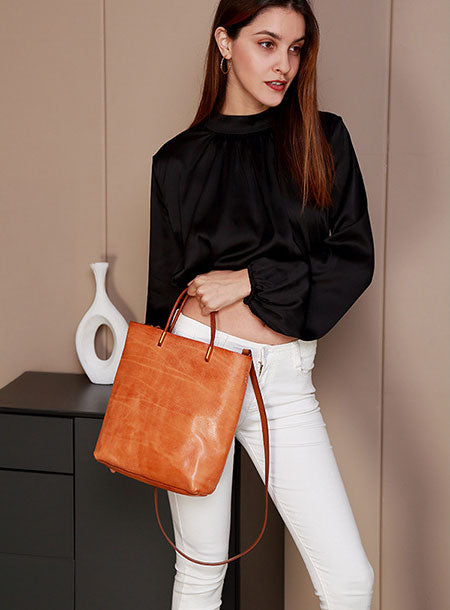 High-End Large Capacity Tote Crossbody Bag from High Quality Genuine Leather for Everyday Use with Detachable Strap