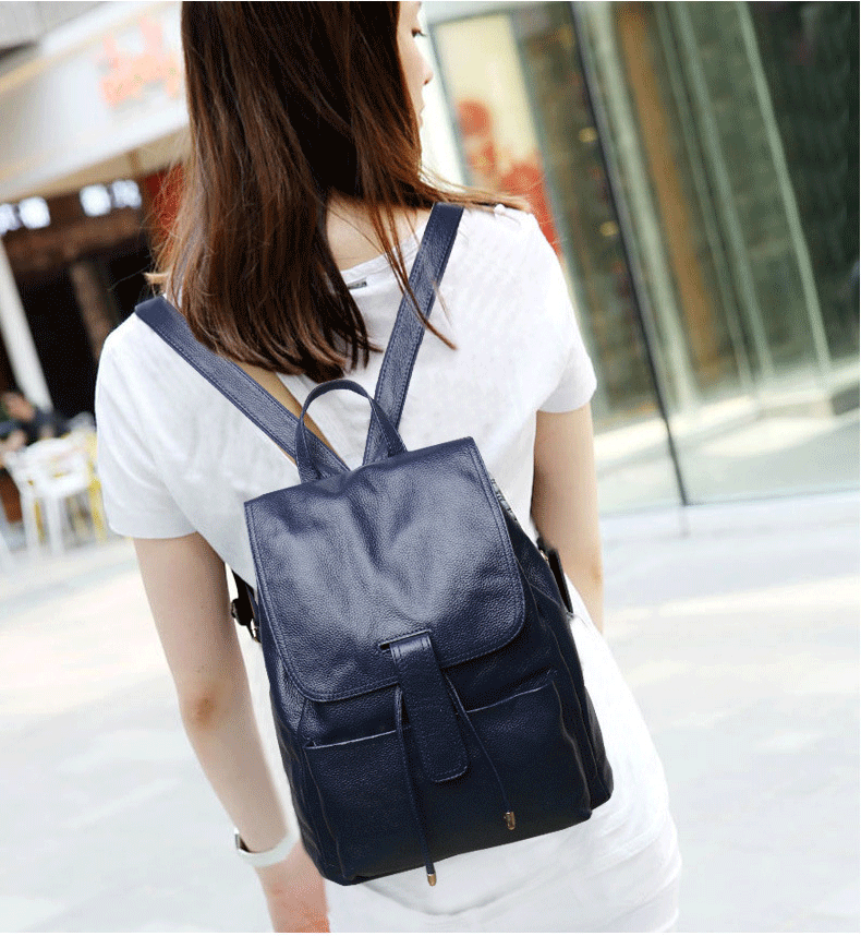 Fashionable Convenient Large Capacity Backpack from Top Quality Leather for Trendy Girls