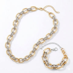 Chic Interlocking Multi-Tone Textured and Polished Chain Necklace and Bracelet Set