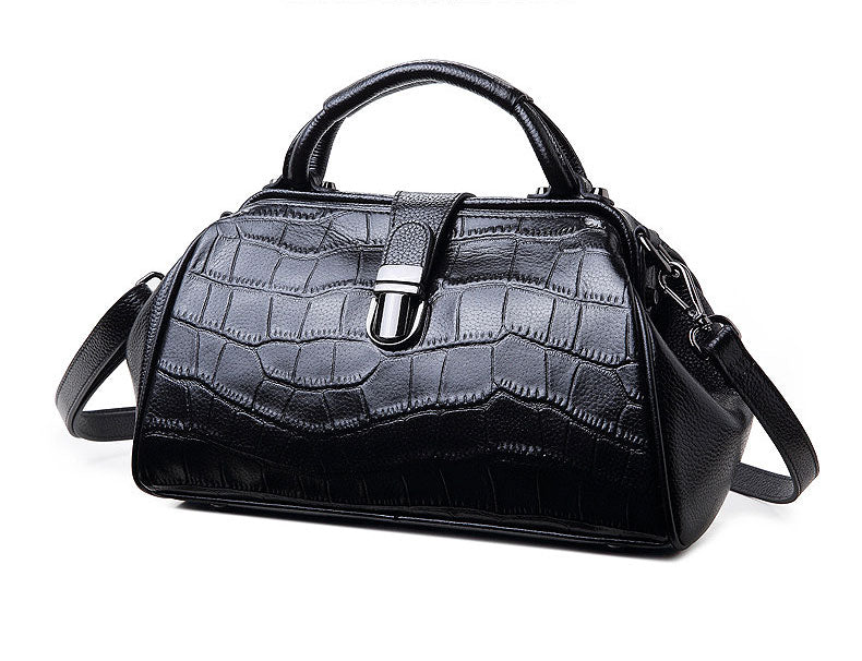 Luxury Looking Designer Inspired Large Capacity Patched Satchel Bag with Detachable Crossbody Strap from Real Leather