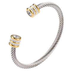 Luxury Two-Tone Twisted Cable Bangle with Ruby-Inspired Accent and Pavé Crystal Detailing