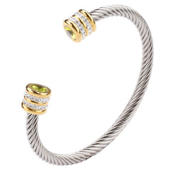 Luxury Two-Tone Twisted Cable Bangle with Ruby-Inspired Accent and Pavé Crystal Detailing